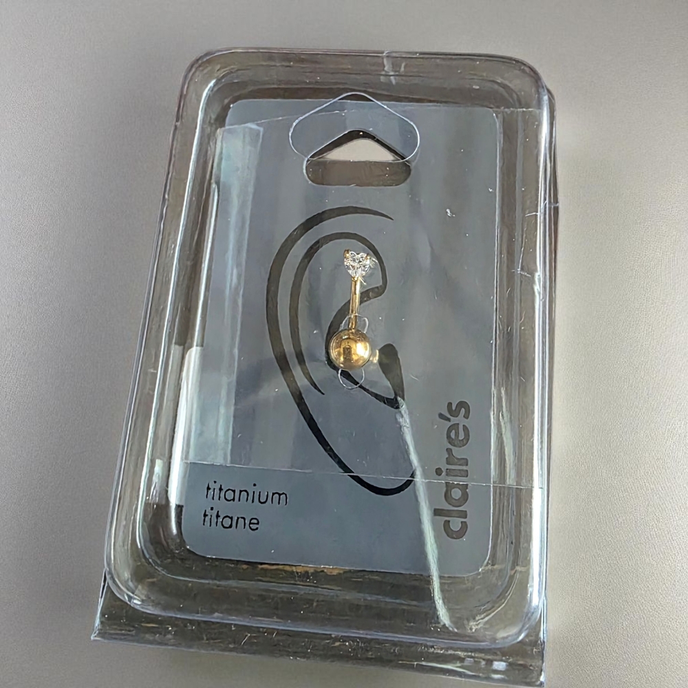 Claire's Gold Titanium Nose Ring with Clear Gem